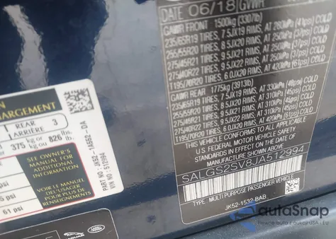 2018 Land Rover Range Rover 3.0L V6 Supercharged Hse z USA, uszkodzony, nr VIN SALGS2SV8JA512994